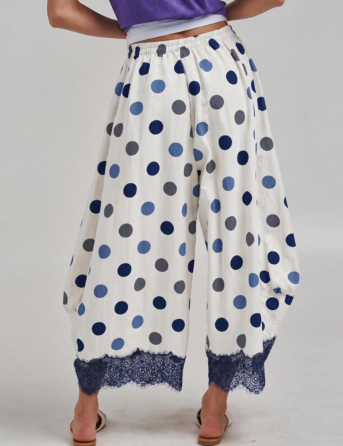 image:imageSpringrain Womens Polka Dot Drawstring Wide Leg PantsNavy
