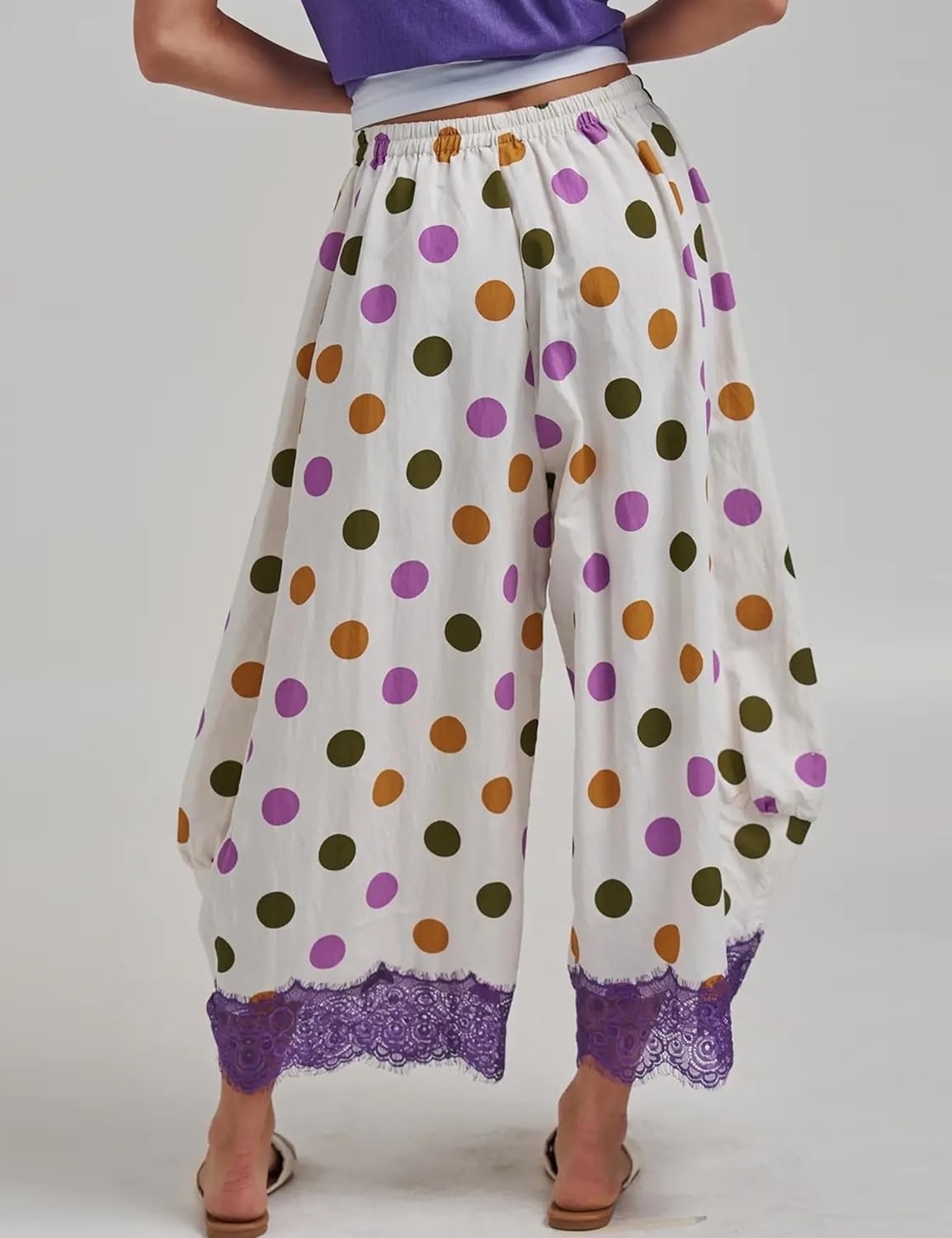 image:imageSpringrain Womens Polka Dot Drawstring Wide Leg PantsPurple
