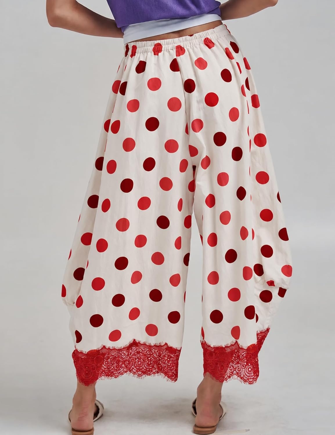 image:imageSpringrain Womens Polka Dot Drawstring Wide Leg PantsRed
