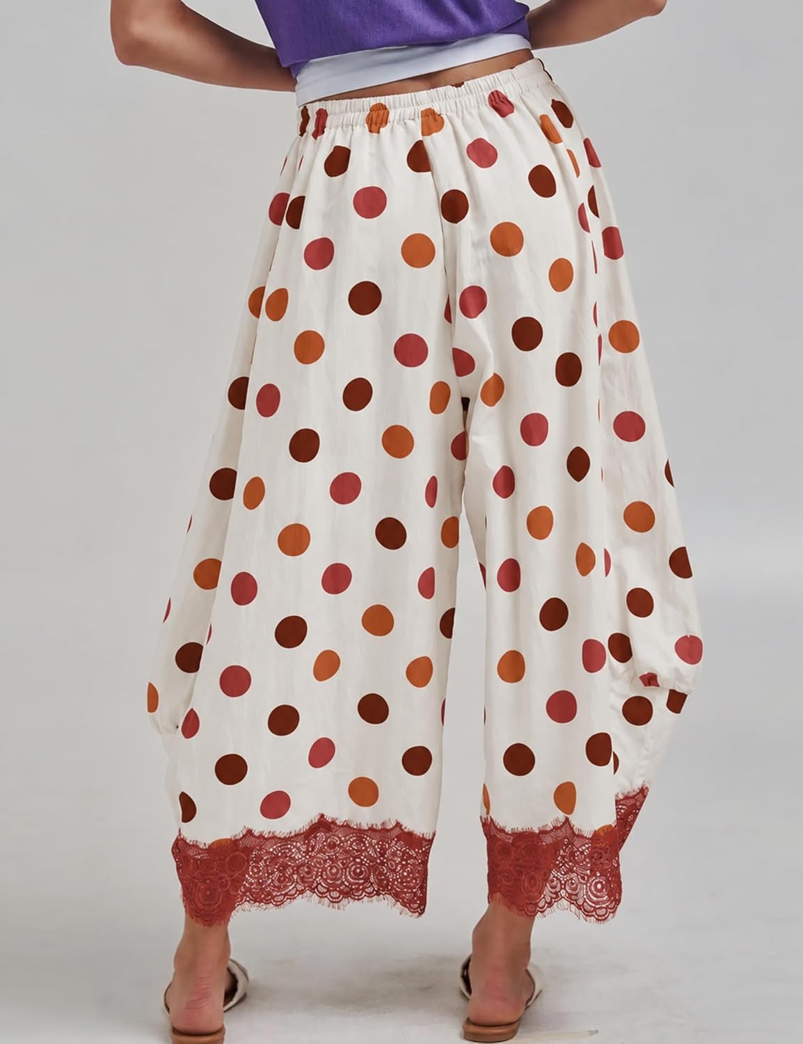 image:imageSpringrain Womens Polka Dot Drawstring Wide Leg PantsRust