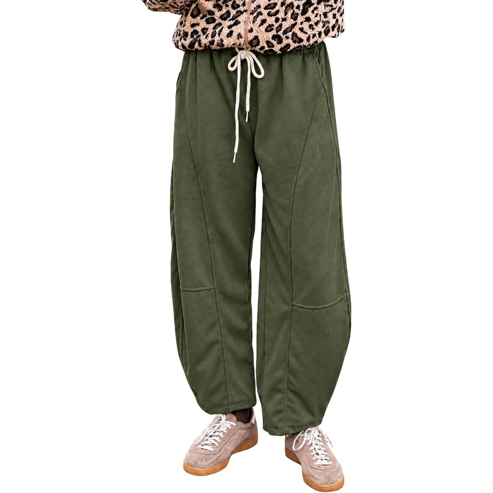 image:imageSpringrain Womens Barrel Leg Pants Drawstring CasualArmyGreenL
