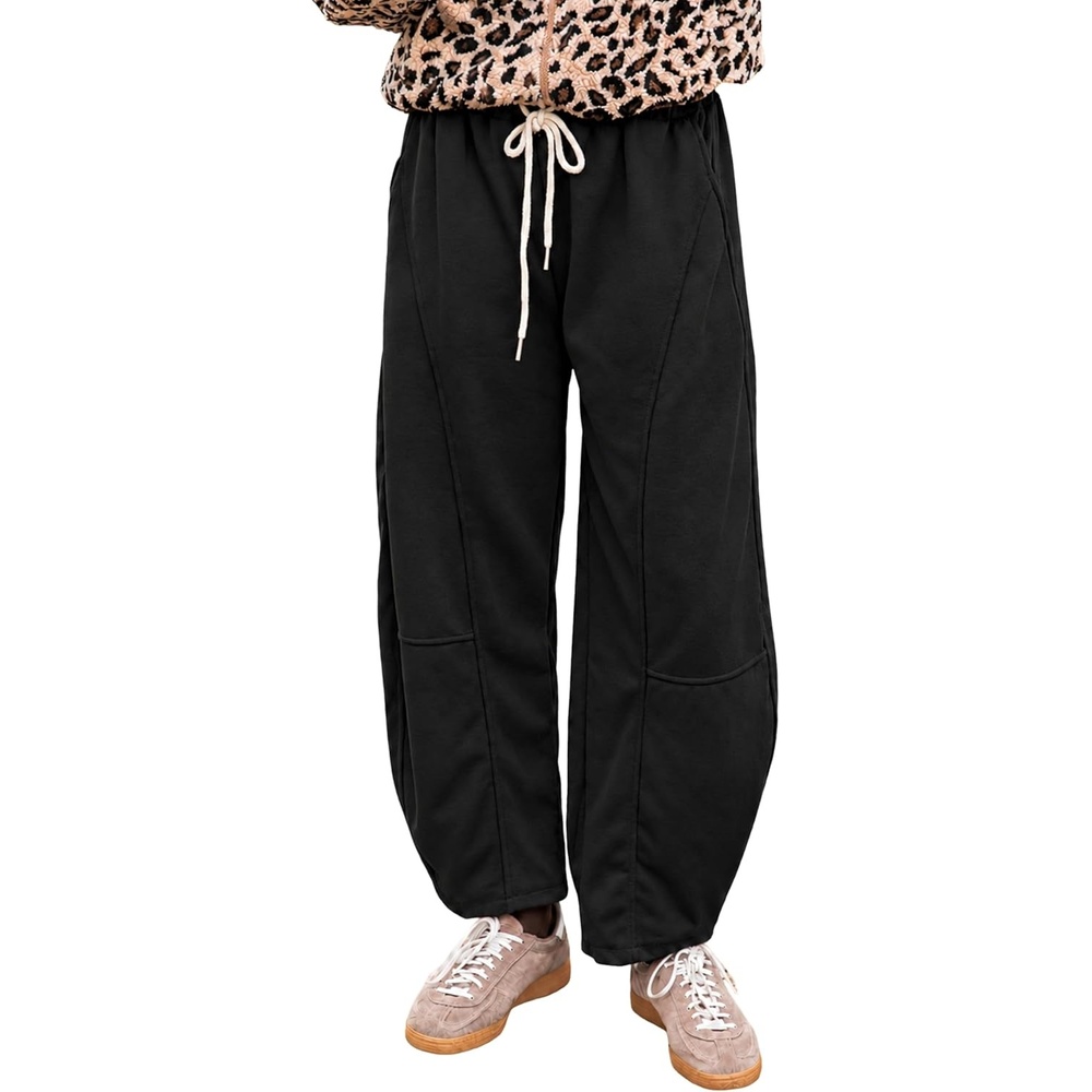 image:imageSpringrain Womens Barrel Leg Pants Drawstring CasualBlackS