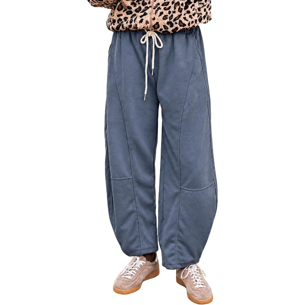 image:imageSpringrain Womens Barrel Leg Pants Drawstring CasualDustyBlueL