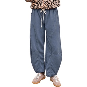 Springrain Womens Barrel Leg Pants Drawstring Casual(DustyBlue-M)