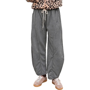 Springrain Womens Barrel Leg Pants Drawstring Casual(Grey-M)