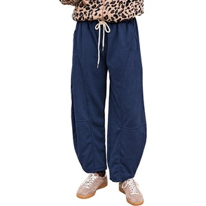 Springrain Womens Barrel Leg Pants Drawstring Casual(Navy-L)